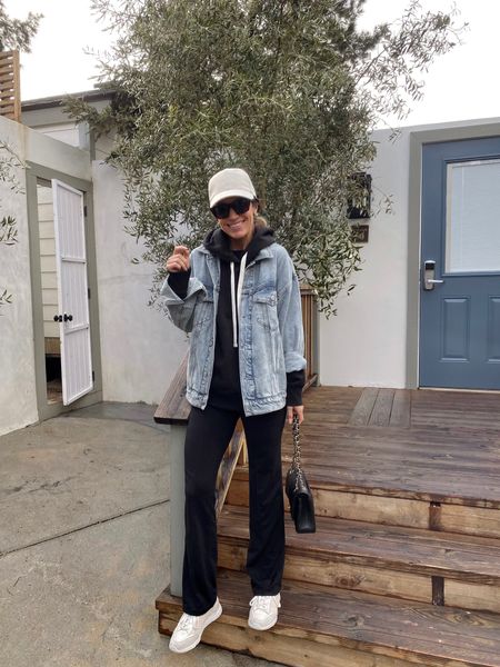 Today’s travel outfit (all sustainably made)
Slim fit lounge pants (love these because they don’t stretch out) 
Oversized black hooded sweatshirt (took my regular size)
Oversized denim jacket (took my reg size) 
Hat is old hat attack 

#LTKtravel #LTKstyletip