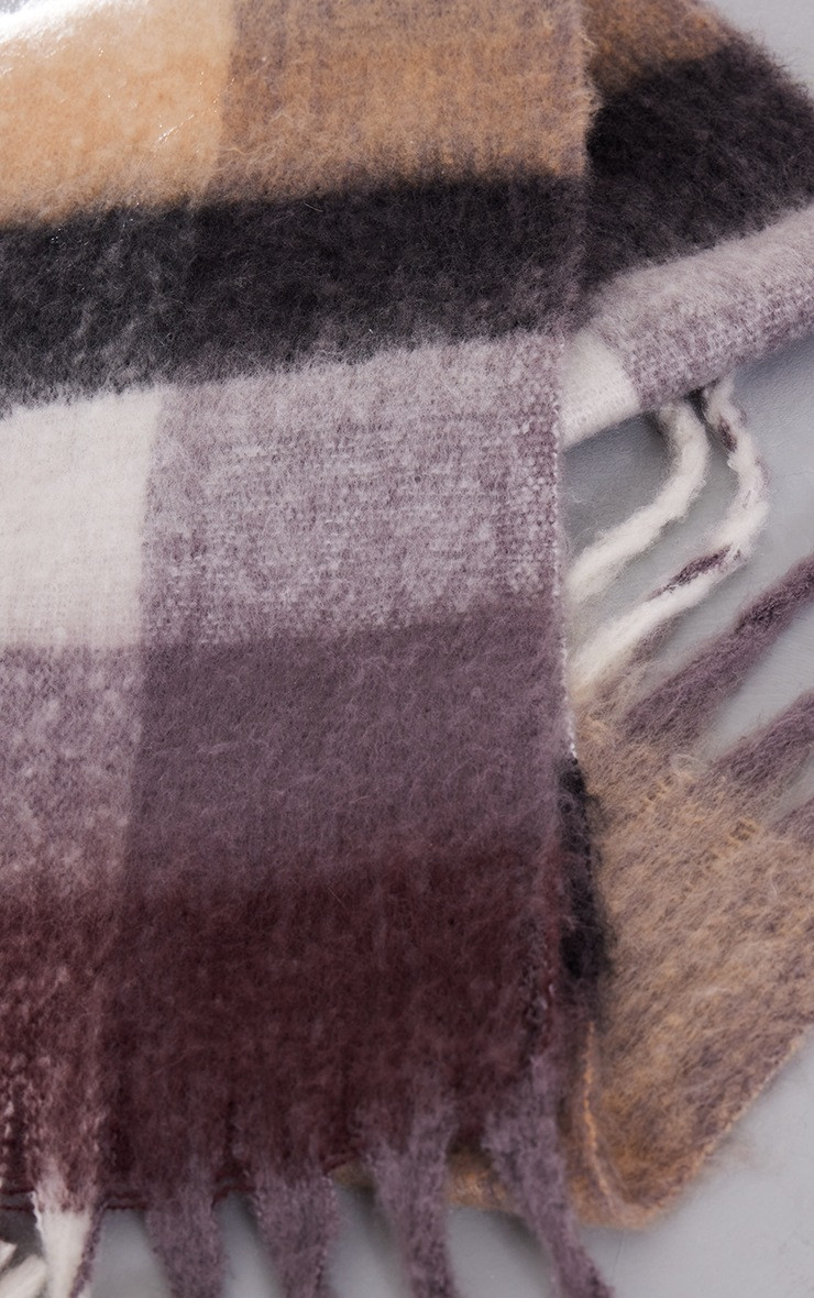 Brown Tonal Checkered Eyelash Scarf | PrettyLittleThing IE