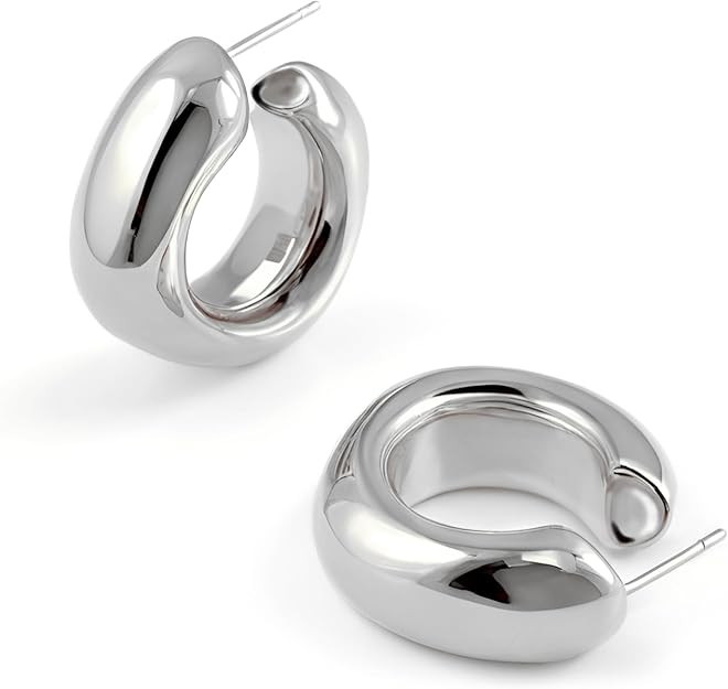 Waterproof Thick Gold Chunky Hoops Earrings for Women Non Tarnish,18K Gold Plated Hypoallergenic ... | Amazon (US)