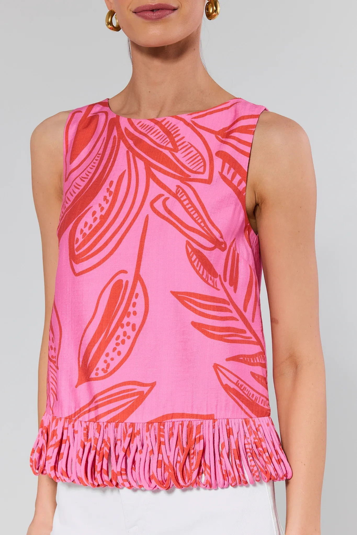 Angelina Pink Printed Fringe Top | Avara
