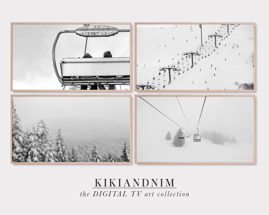 winter frame tv art set | samsung frame tv art christmas | skiing decor | winter landscape | sams... | Etsy (US)
