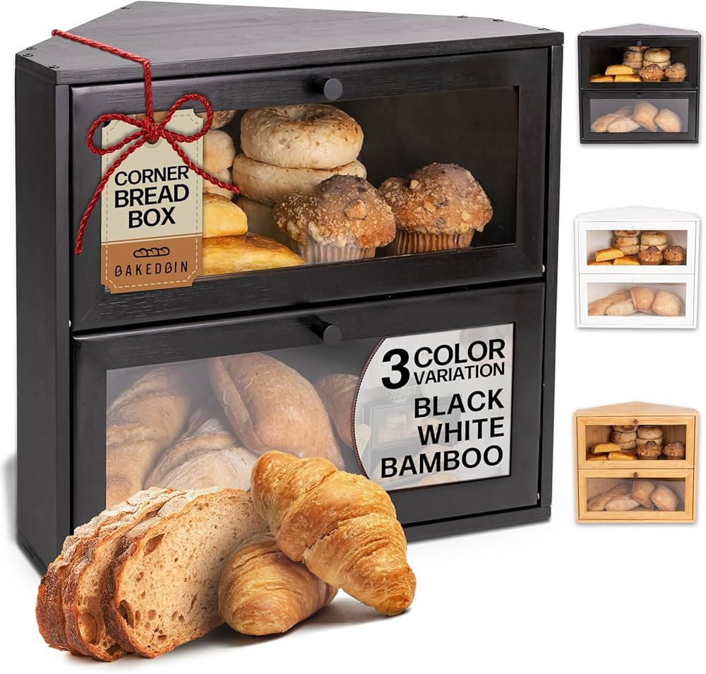 Corner Bread Box for Kitchen Countertop - New 2025 Airtight Design - Extra Large Double Layer Bre... | Amazon (US)