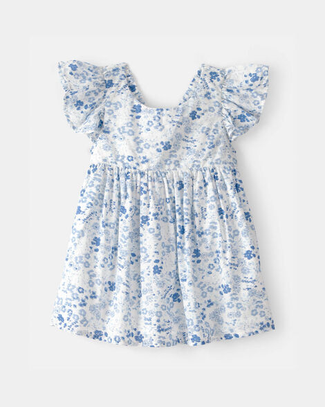 Baby Girl Floral Ruffle Dress - Blue/White | Carter's Inc