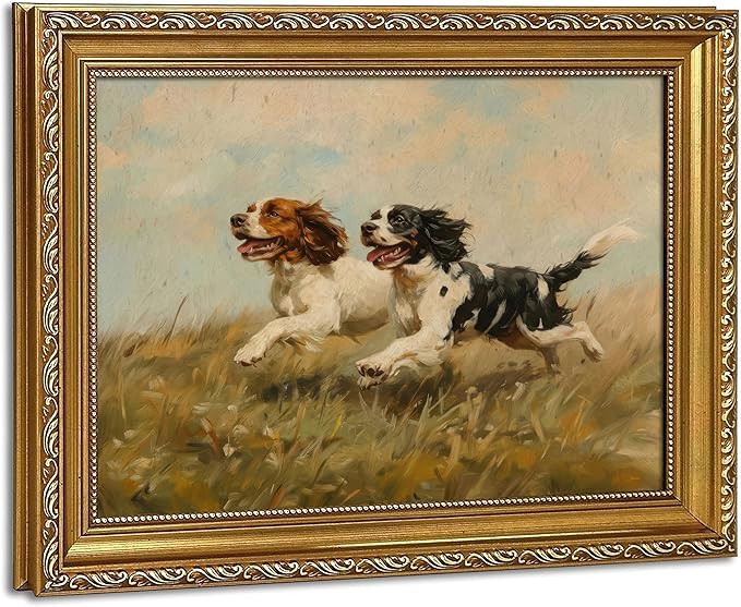 Vintage Gold Framed Brittany Spaniel Wall Art - 12x16in Rustic Hunting Dog CanvasPrint, Ornate An... | Amazon (US)
