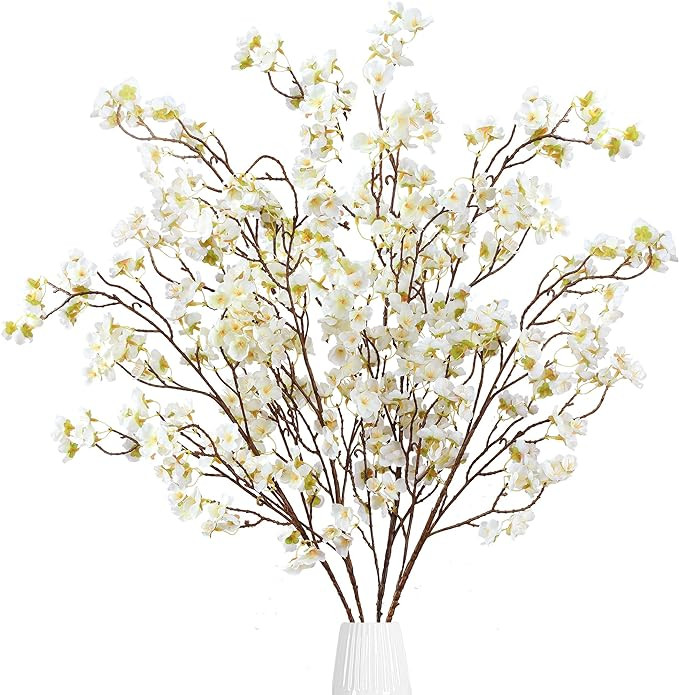 Sggvecsy Artificial Cherry Blossom Flowers 4 Pcs Faux Cherry Blossom Stems Faux Silk Cherry Bloss... | Amazon (US)