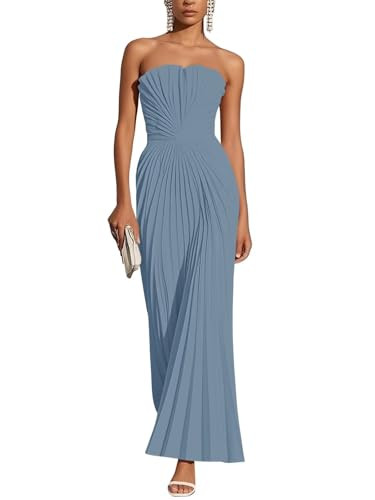 Cudiew Strapless Wedding Guest Dress Elegant for Women Satin Corset Pleated A Line Long Bridesmai... | Amazon (US)
