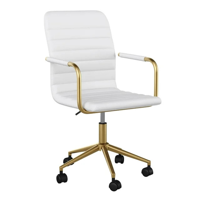 Martha Stewart Taytum Upholstered Office Chair in White/Polished Brass | Walmart (US)