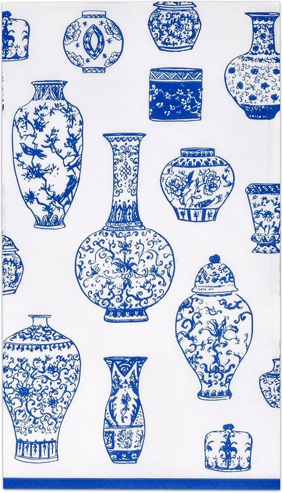 100 Blue Floral Vase Guest Napkins Decorative Hand Towels 3 Ply Disposable Paper Blue and White V... | Amazon (US)