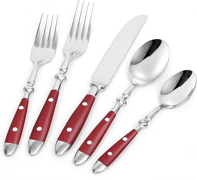 20-Piece Silverware Set for 4, High-end Everyday Flatware Set, Red Handles Cutlery Set, Retro Sta... | Amazon (US)