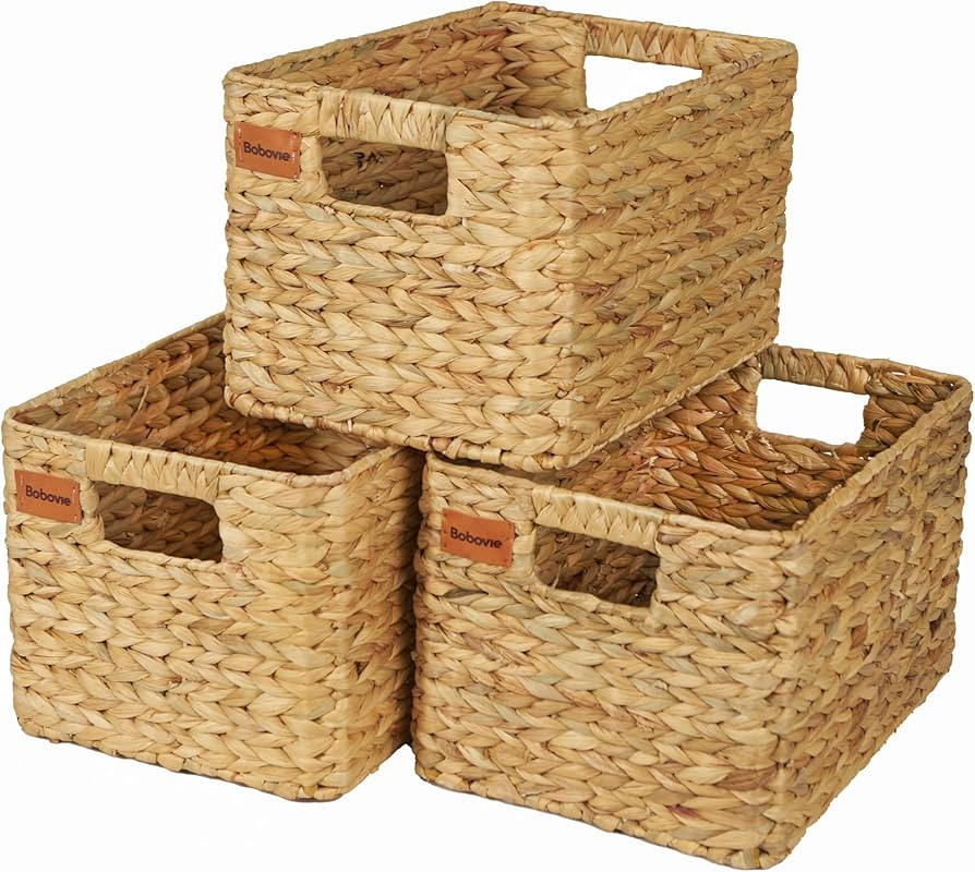 Large Wicker Storage Baskets, Set of 3, Water Hyacinth Basket Organizer, 14.2x10.2x8.7H Inches -G... | Amazon (US)