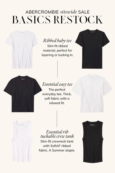 Abercrombie basics restock. Some of my favorite staples! Use code DENIMAF for an extra 15% off. 

Basic tee, everyday tee, perfect white tee, basic tank, fitted tee

#LTKsalealert #LTKstyletip #LTKFind