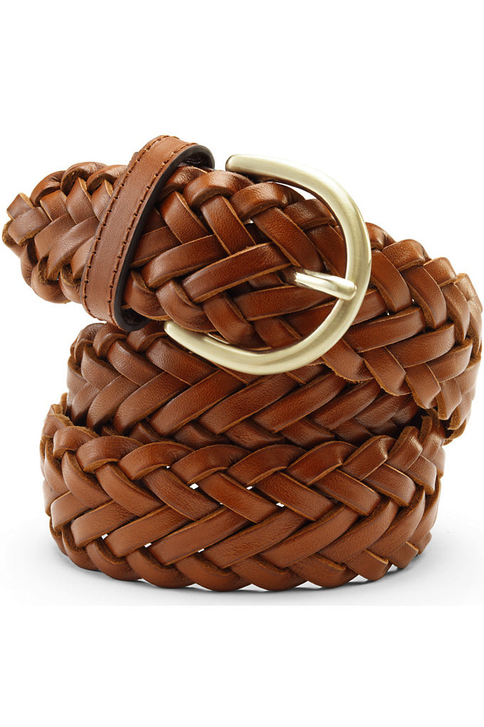 Women's Leather Braided Belt - Lands' End - Brown - S | Lands' End (US)