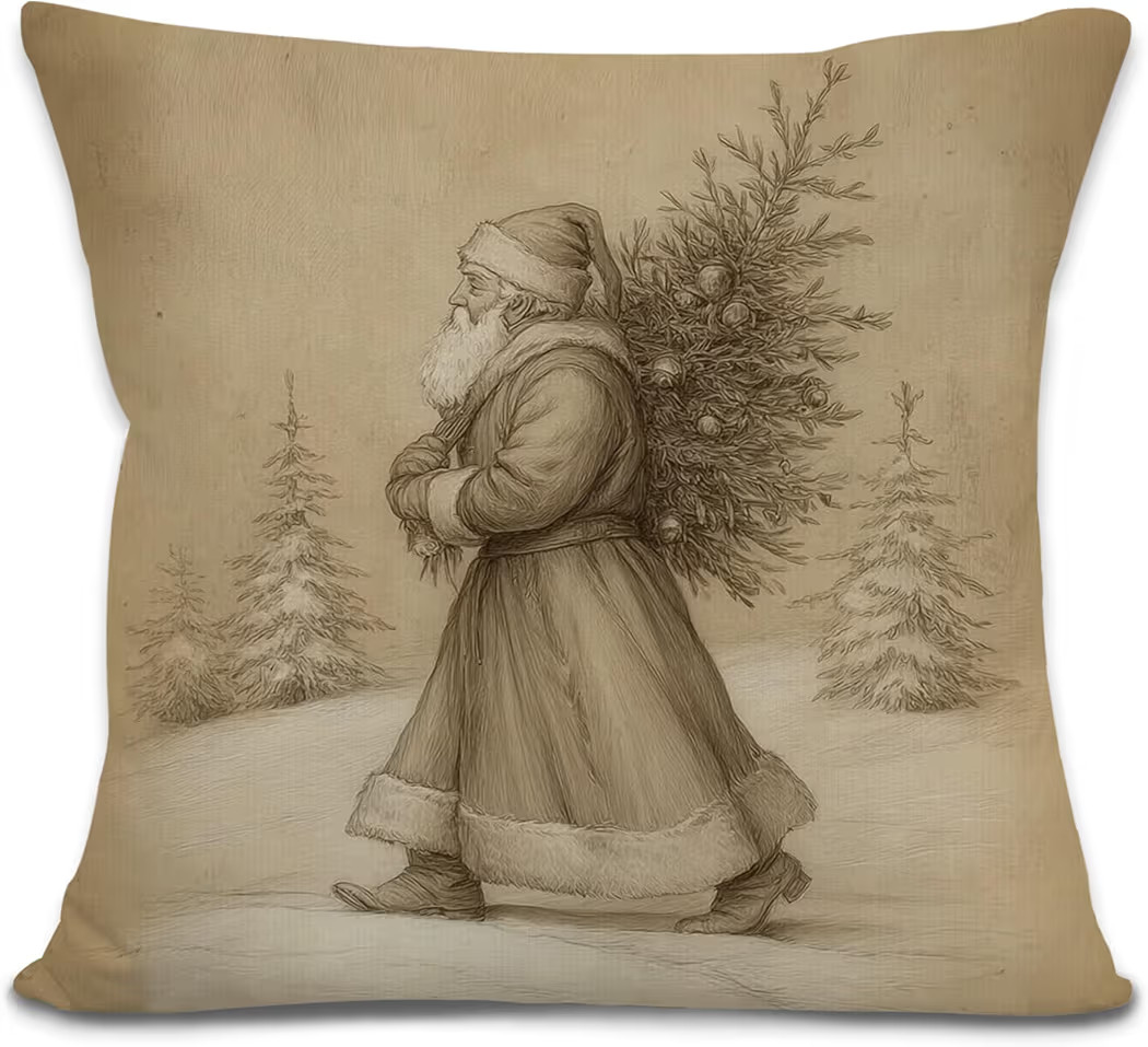 Vintage Christmas Santa Pillow Covers 18x18 Inches, Neutral Retro Santa Christmas Tree Decorative... | Amazon (US)