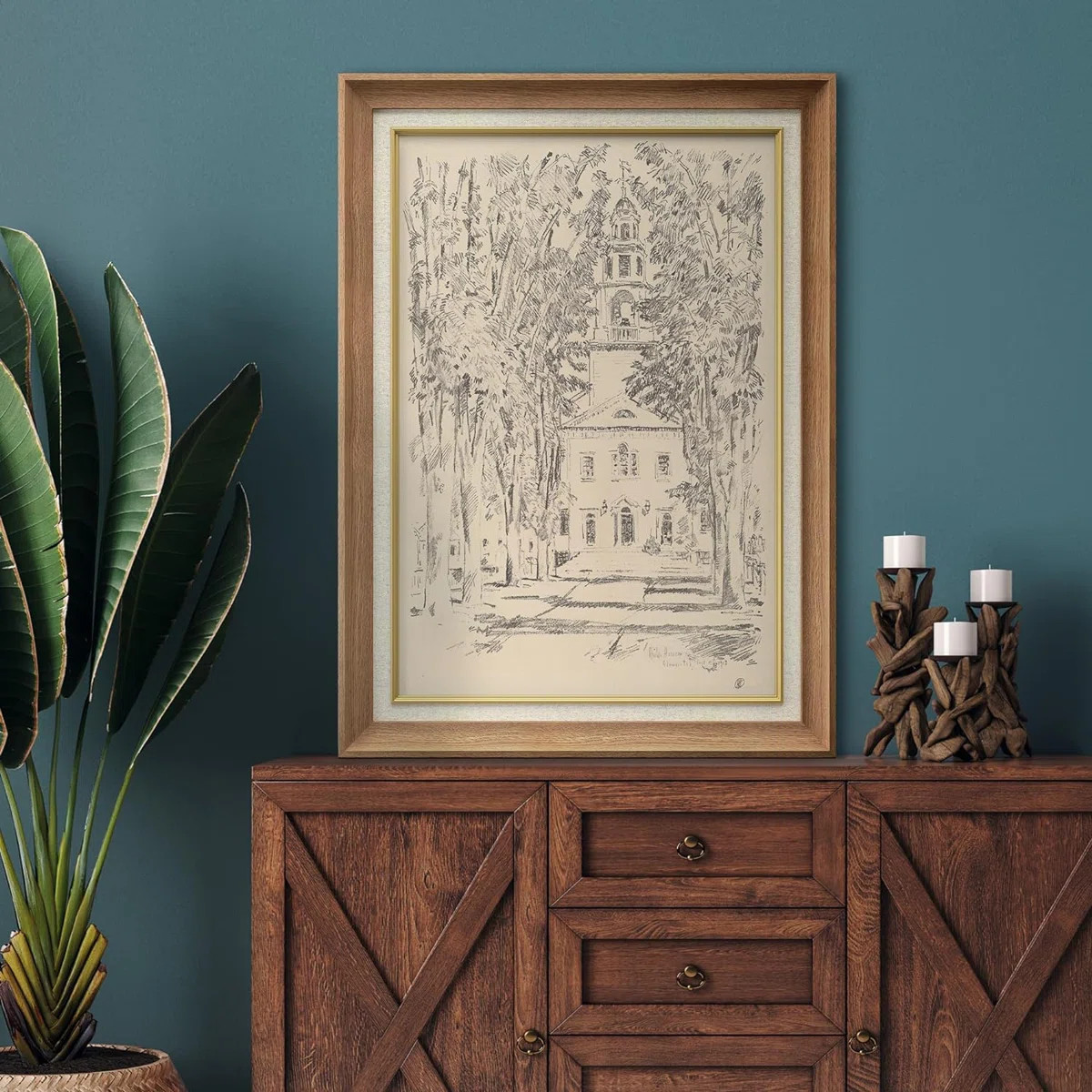 Sketch Church French Country Nature Landscape Illustrations Rustic Farmhouse Framed Print Wall Ar... | Wayfair North America