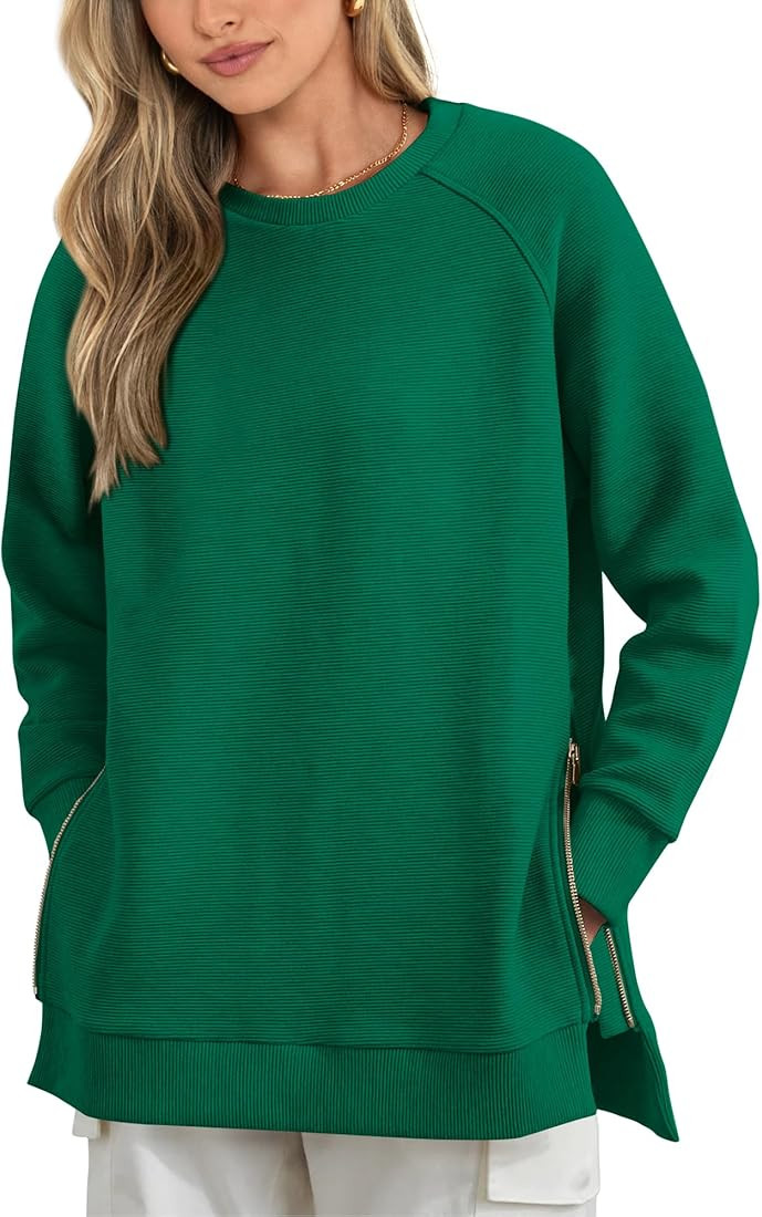 BTFBM Women's Oversized Sweatshirt 2023 Fall Fashion Crew Neck Long Sleeve Slit Casual Pullover T... | Amazon (US)