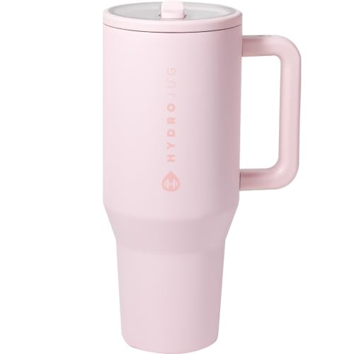 HydroJug Traveler - 40 oz Water Bottle with Handle & Flip Straw - Fits in Cup Holder, Leak Resistant Tumbler-Reusable Insulated Stainless Steel & Rubber Base - Gifts for Women & Men, Pink Sand | Amazon (US)