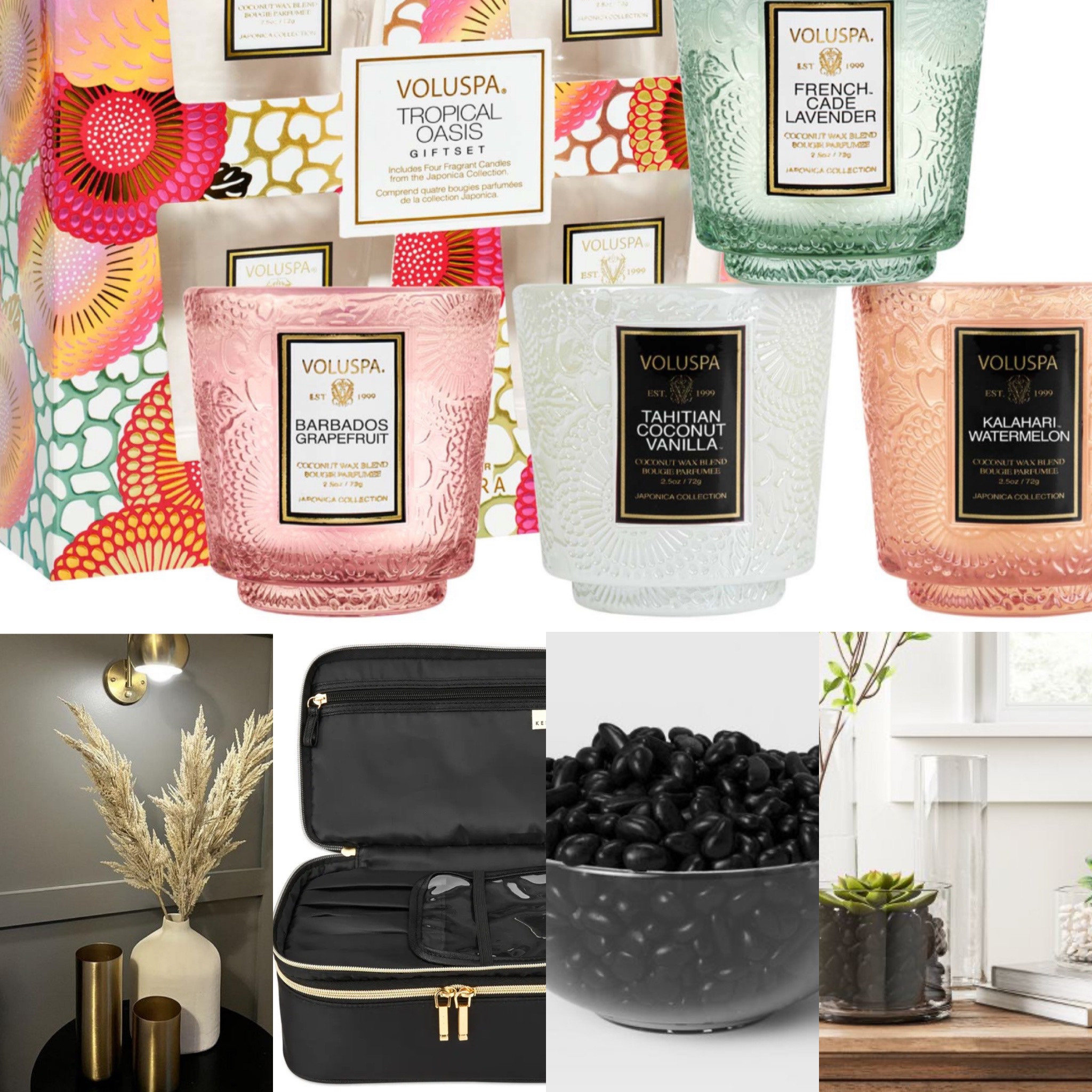 Favorite random recent purchases.. the candles are hands down my favorite. gold vases, travel beauty bag, makeup bag, vase filler. ✨

#LTKFind #LTKbeauty #LTKhome