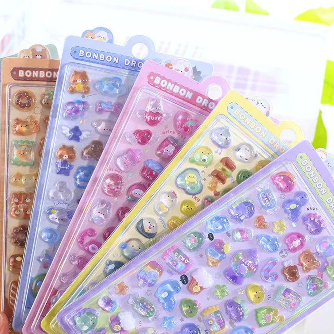 Kawaii Puffy Stickers 3D BONBON DROP Seal Relief Acrylic Sticker Cartoons Resin Stickers Girls DI... | Etsy (US)
