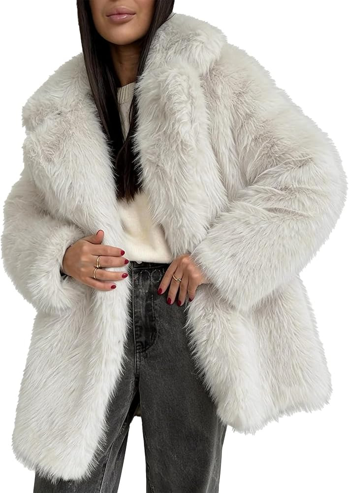Kissonic Women's Long Faux Fur Coat Lapel Shaggy Winter Jacket Luxury Warm Furry Open Front Outer... | Amazon (US)
