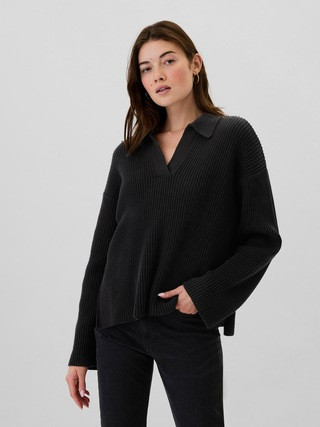 Relaxed 24/7 Split-Hem Johnny Collar Sweater | Gap Factory