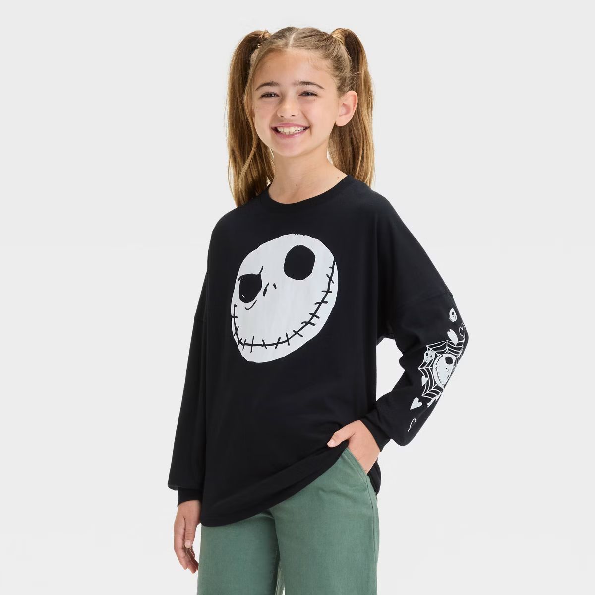 Girls' The Nightmare Before Christmas Jack Skellington Long Sleeve Graphic T-Shirt - Black | Target