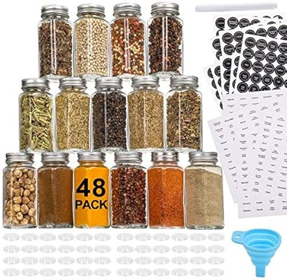 Aozita 48 Pcs Glass Spice Jars/Bottles - 4oz Empty Square Spice Containers with 810 Spice Labels ... | Amazon (US)