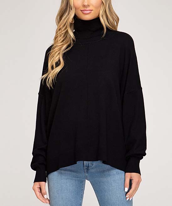 Avenue Hill Women's Pullover Sweaters BLACK - Black Turtleneck Sweater - Women | Zulily