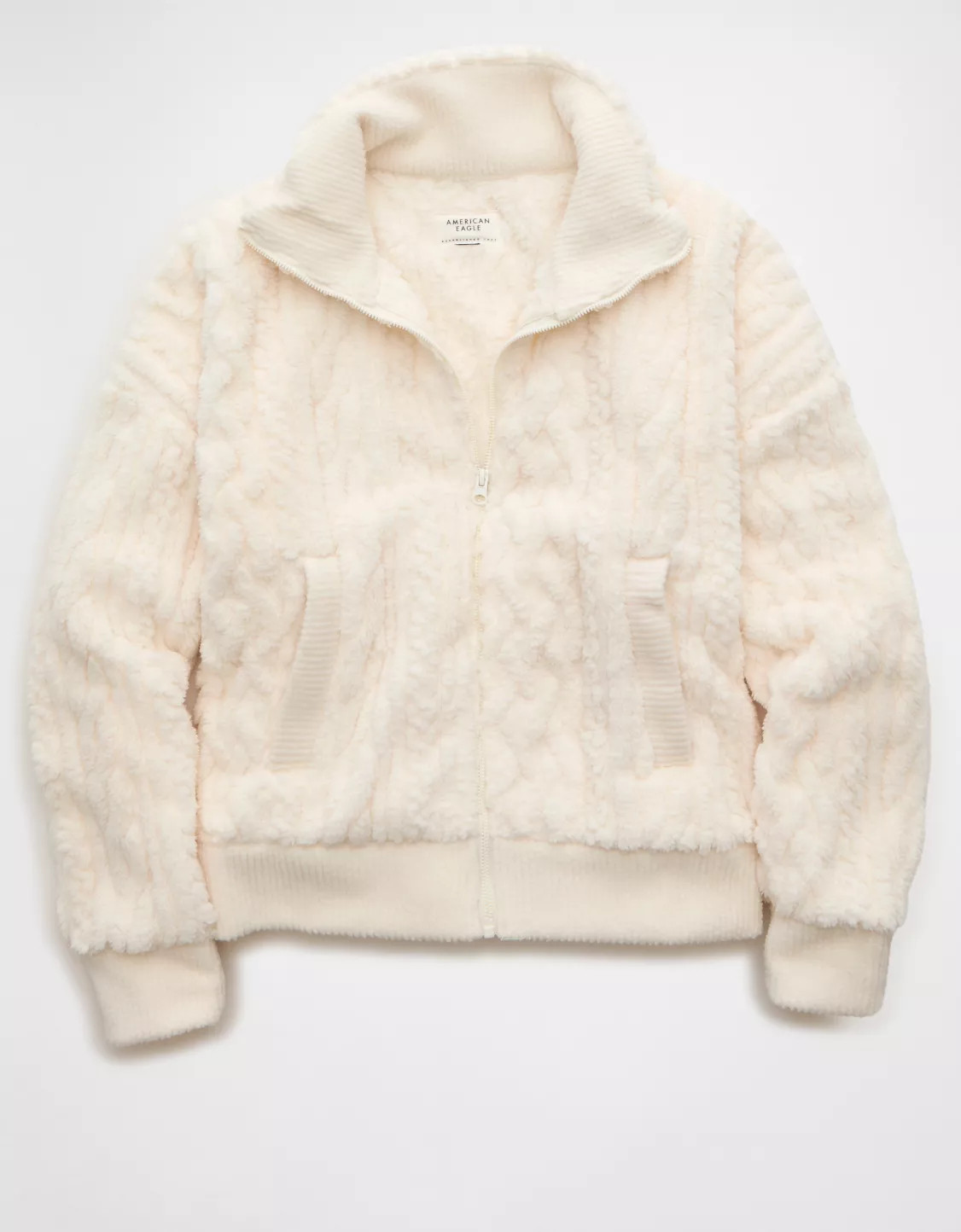 AE Cable Sherpa Full-Zip Sweatshirt | American Eagle Outfitters (US & CA)