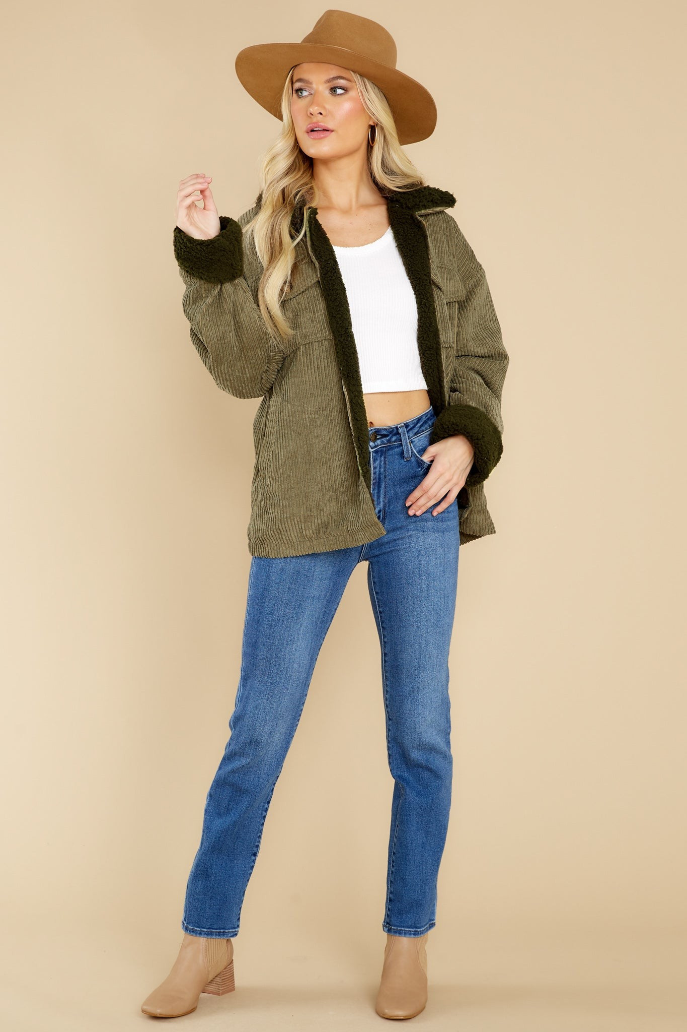 Find Your Groove Olive Green Corduroy Jacket | Red Dress 