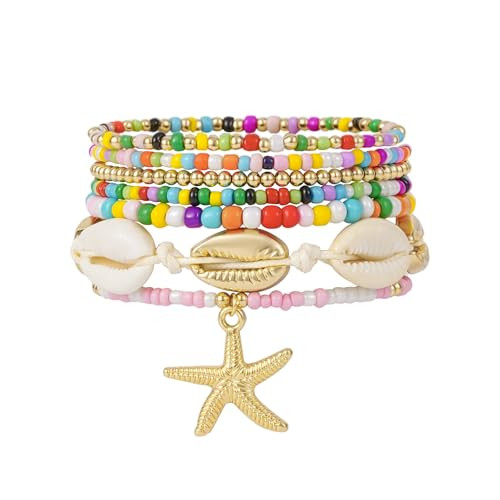Amazon.com: SLYAIH Shell Bracelet Seashell Boho Beaded Stretch Bracelets for Women Summer Beach B... | Amazon (US)