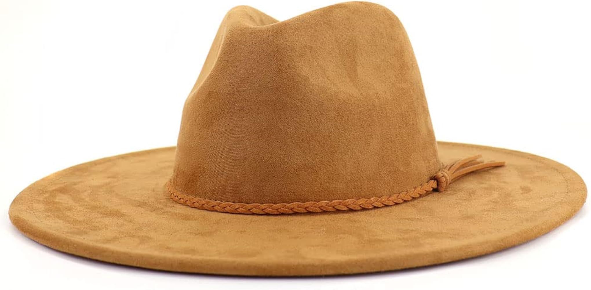 Big Wide Brim Fedora Hats for Women Men Western Suede Hat Large Felt Panama Hat Rancher Hat | Amazon (US)