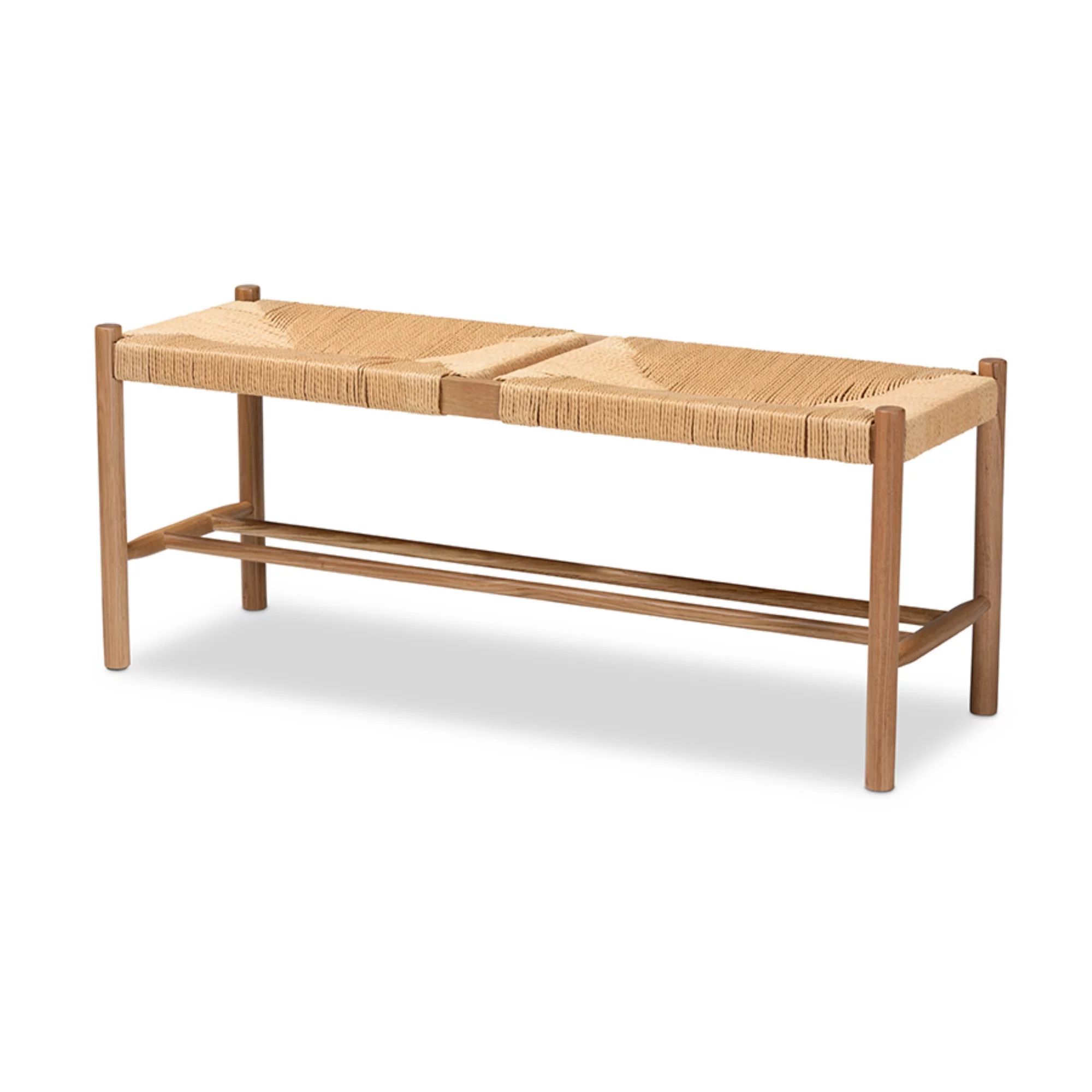 Baxton Studio Saura Mid-Century Modern Oak Brown Finished Wood and Hemp Dining Bench | Walmart (US)