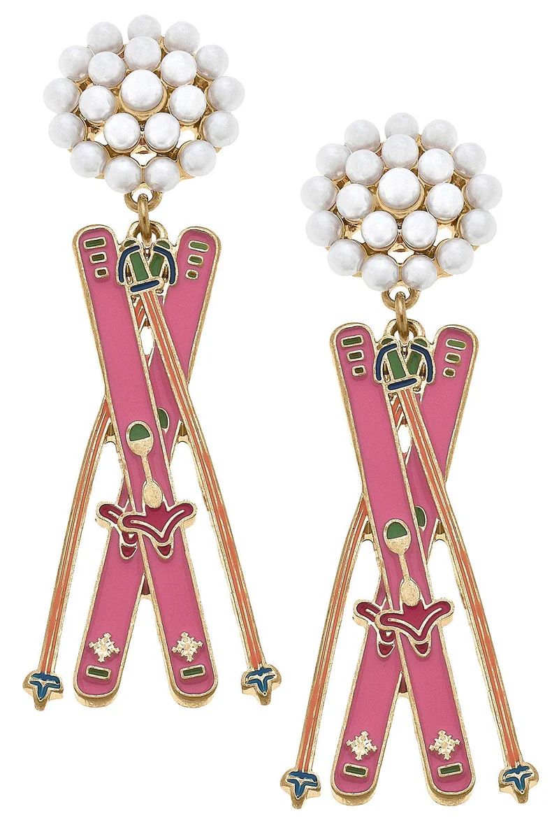 Aspen Ski Pearl Cluster Enamel Earrings | CANVAS