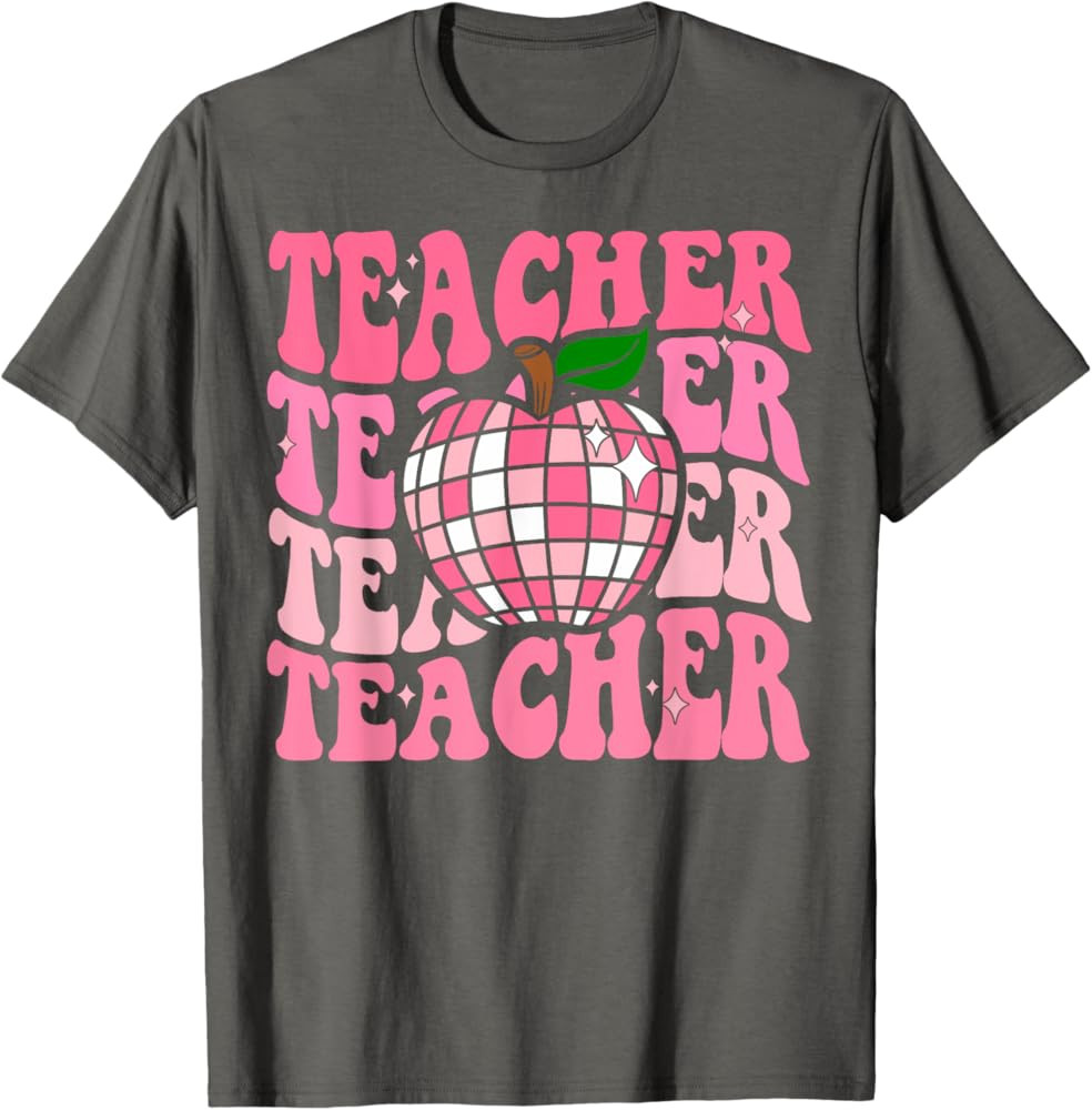 Retro Pink Disco Ball Apple Teacher Colorful Back To School T-Shirt | Amazon (US)