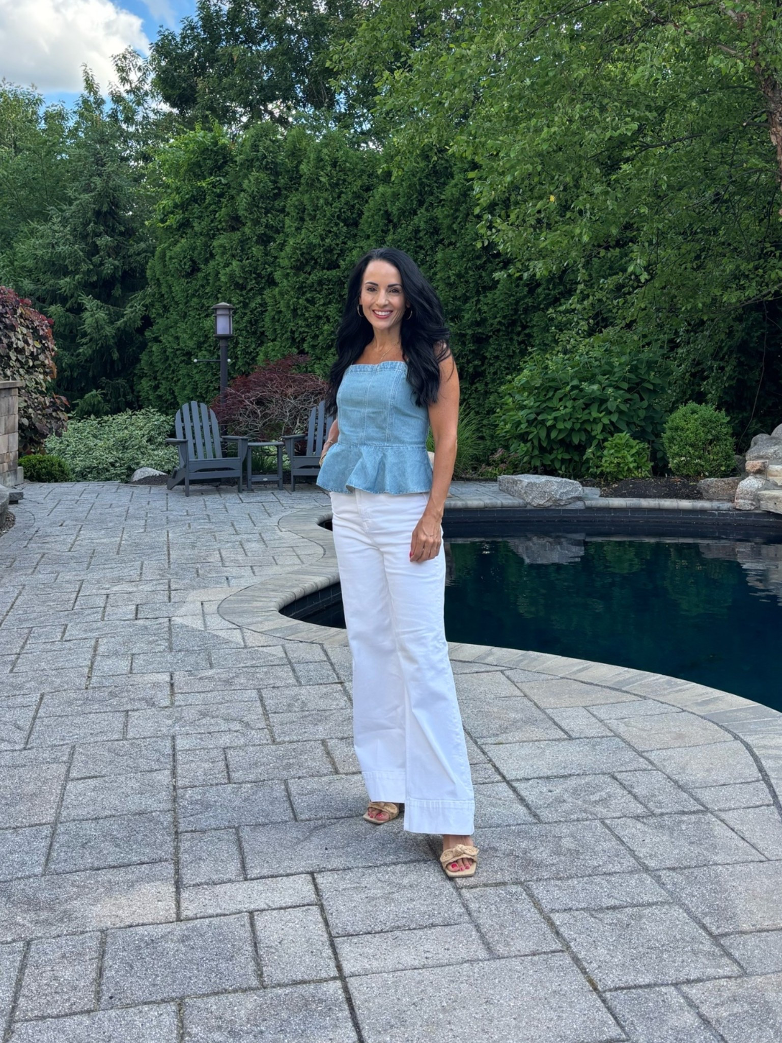 Denim peplum top
White trouser jeans

#LTKootd #LTKSeasonal #LTKSaleAlert