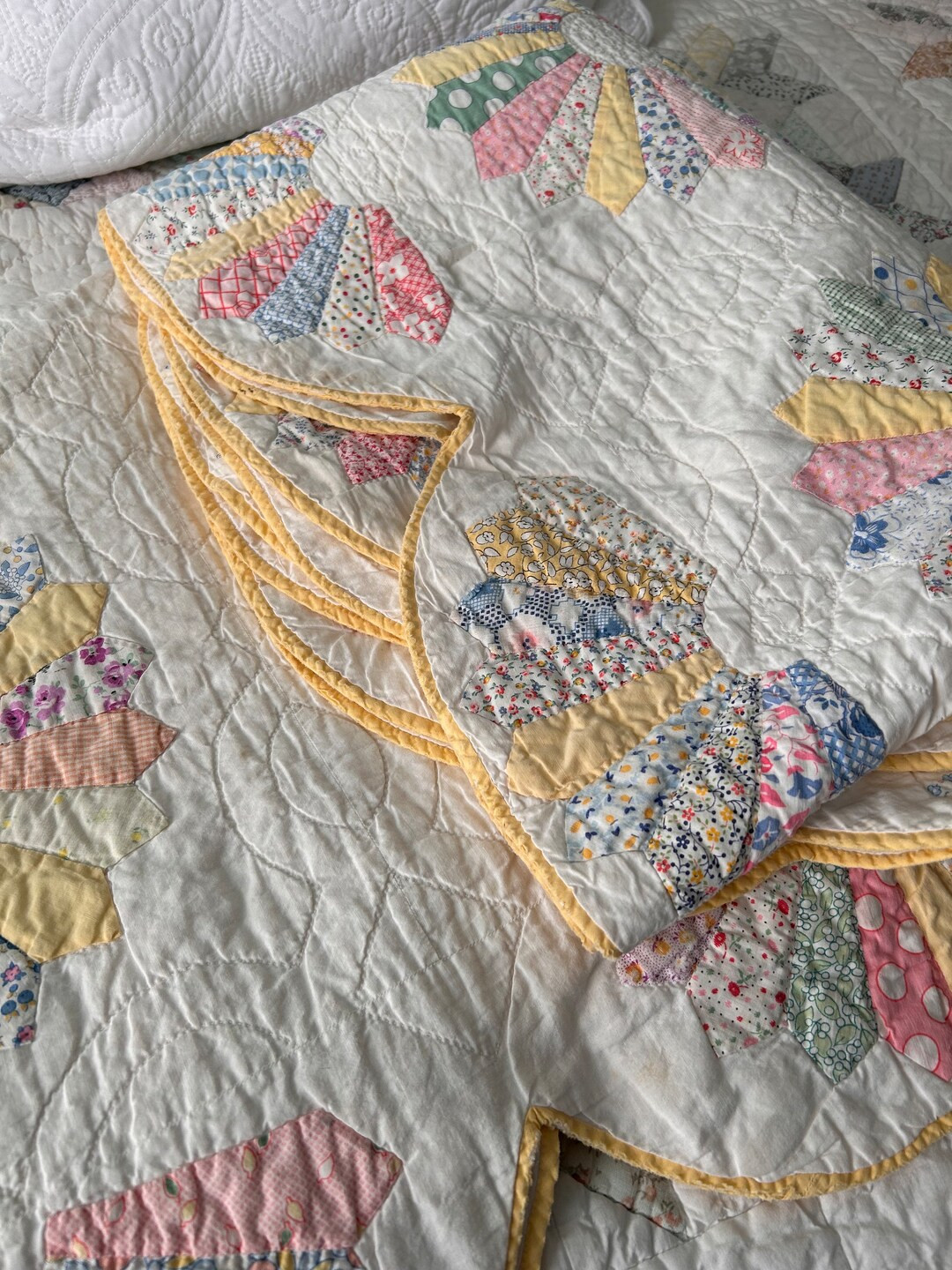 Vintage Antique Quilt Feedsack Fabric Dresden Plate Block 90 X 78 Twin Full - Etsy | Etsy (US)