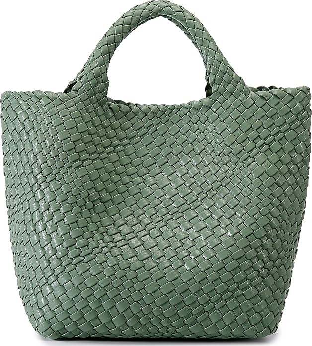 Woven Bag for Women, Vegan Leather Tote Bag Large Summer Beach Travel Handbag and Purse Retro Han... | Amazon (US)