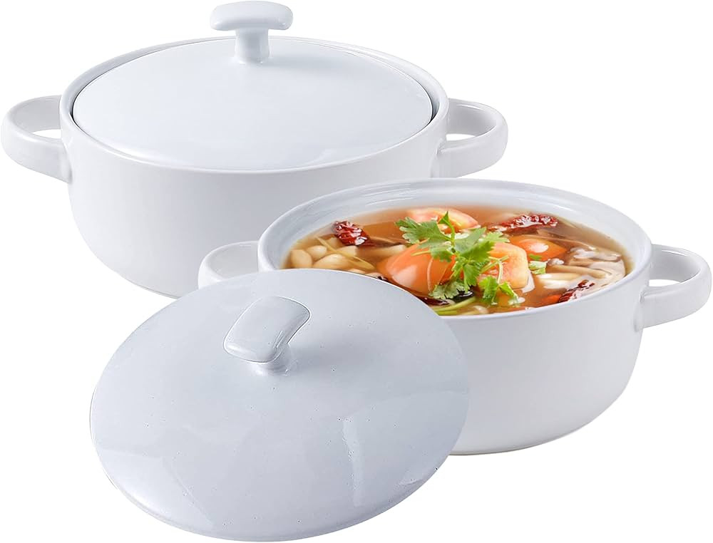 Bruntmor 20 Oz Round Soup Crock With Lid, Ceramic Serving White Soup Bowl With Large Loop Handle,... | Amazon (US)