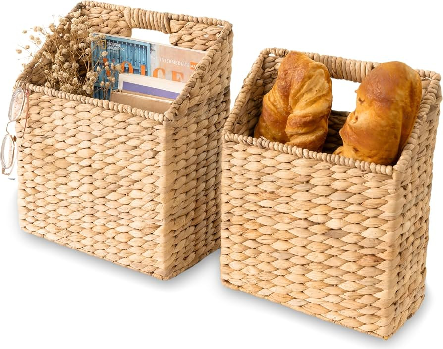 KOLWOVEN Wicker Hanging Storage Baskets, Set of 2 Wall Baskets for Accessories and Organizing Fil... | Amazon (US)