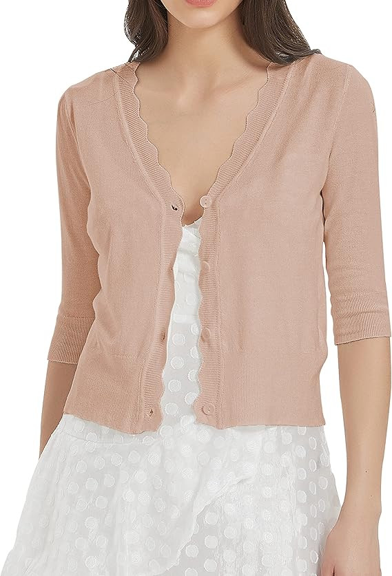 Women's Short Sleeve Cropped Cardigan Button Down Sweater Lightweight Knit Shrugs | Amazon (US)