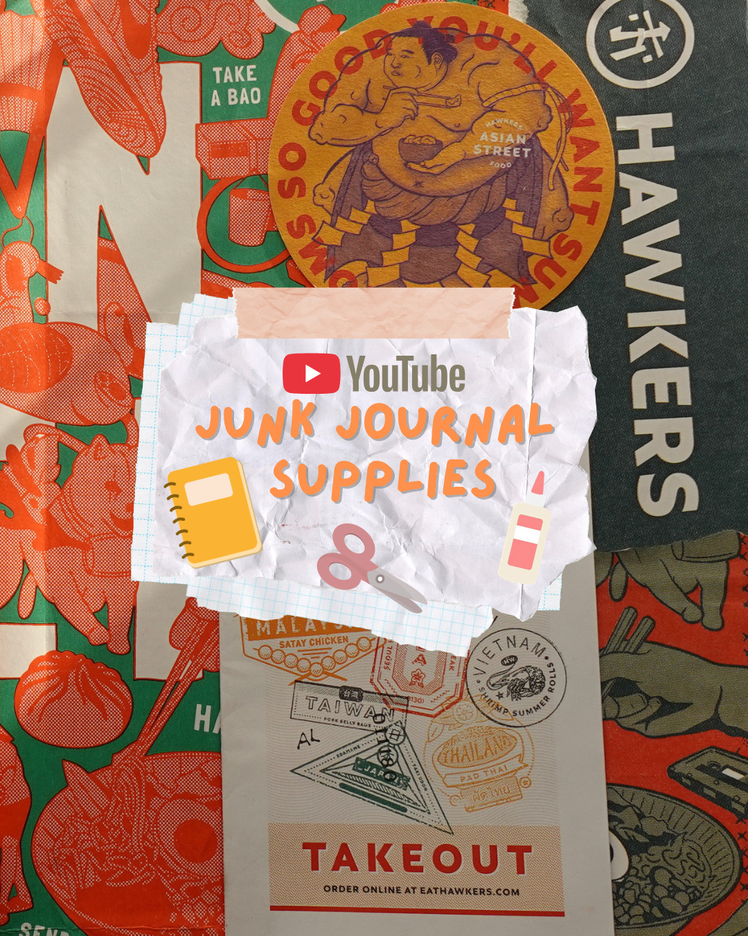 YouTube: Junk Journaling with restaurant ephemera (Hawkers) 

 #junkjournaling #artsupplies #crafts
