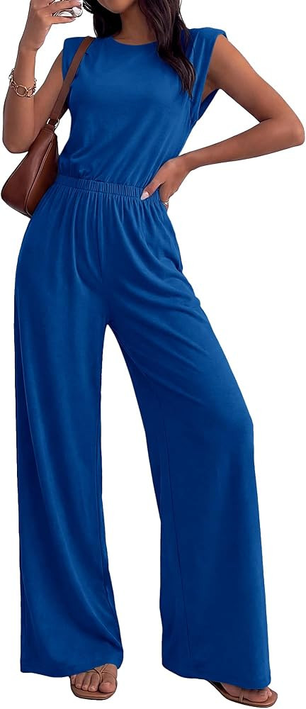 BTFBM 2 Piece Sets for Women Summer 2026 Casual Shoulder Pad Tank Top Wide Leg Pants Matching Set... | Amazon (US)