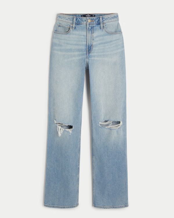 Women's Ultra High-Rise Ripped Light Wash Dad Jeans | Women's Bottoms | HollisterCo.com | Hollister (US)