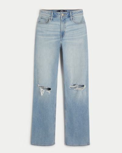 Ultra High-Rise Ripped Medium Wash Dad Jeans | Hollister (US)
