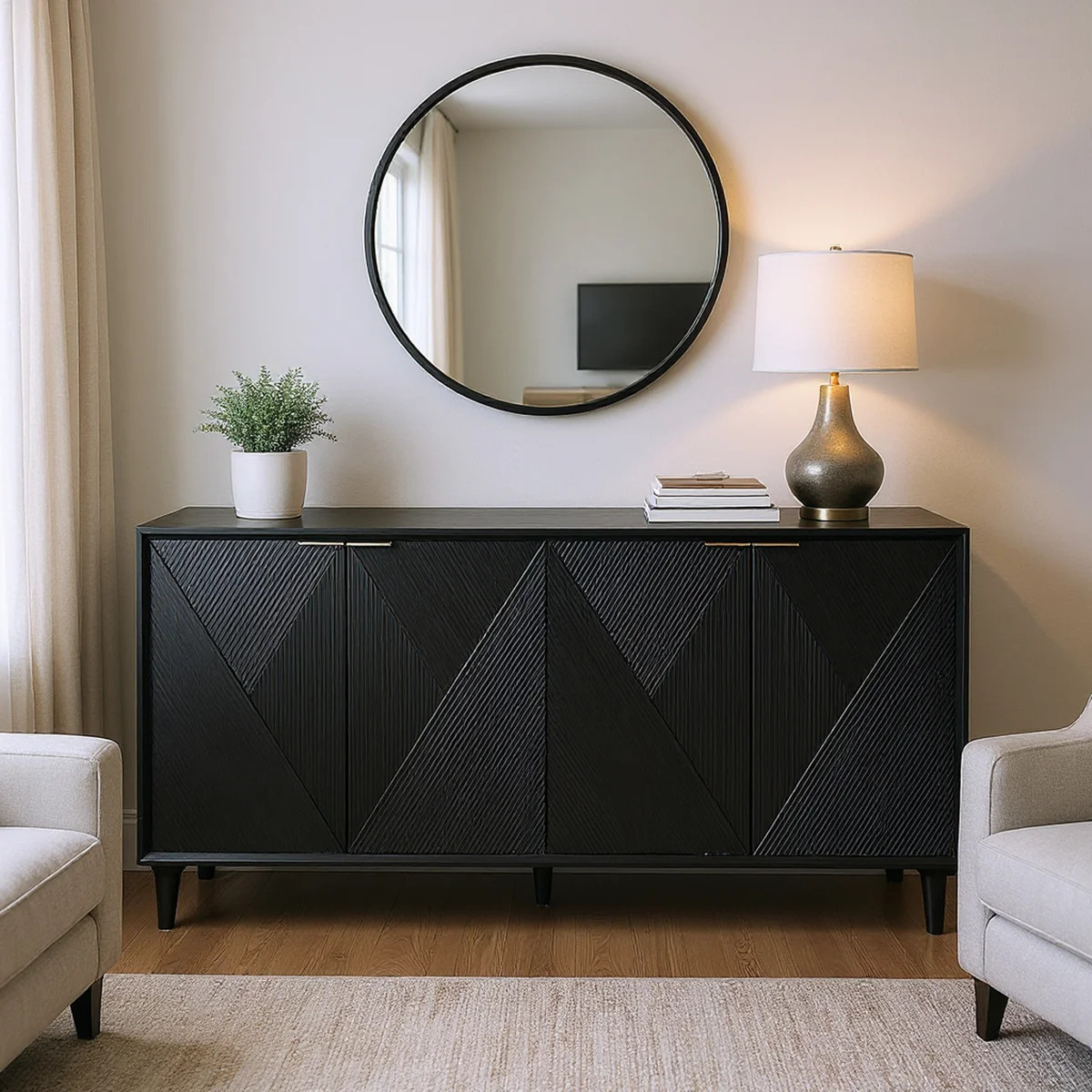 Enhance your space with our stunning 4 Door Media Credenza/Sideboard. The smooth navy blue painte... | Wayfair North America