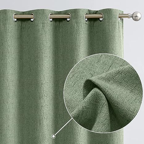 jinchan Linen Textured Curtains Sage 63 Inch Length Blackout Curtains Bedroom Grommet Top Drapes ... | Amazon (US)