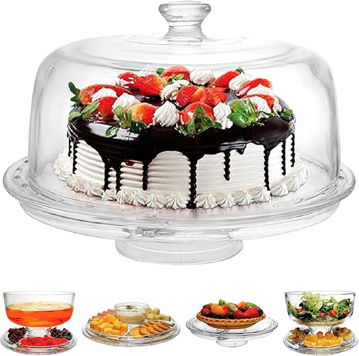 JOEY'Z Extra Large (12") 6 in 1 Acrylic Cake Stand with Dome Lid Multifunctional Serving Platter ... | Amazon (US)