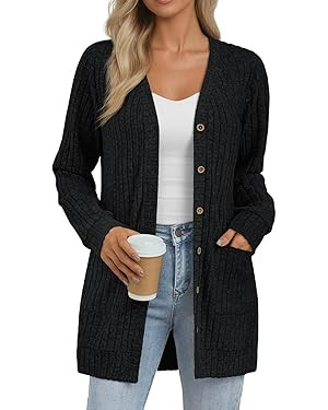 AUTOMET Women Long Cardigan Sweater Fall Lightweight Outfit Chunky 2025 Button Up Clothes with Po... | Amazon (US)