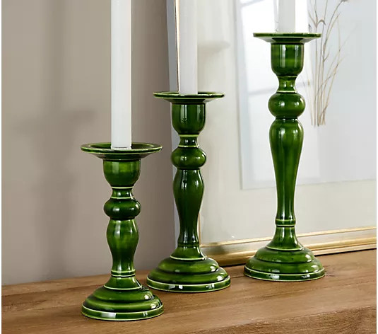 Set of 3 Polished Enamel Pedestal Candle Holders by Valerie - QVC.com | QVC