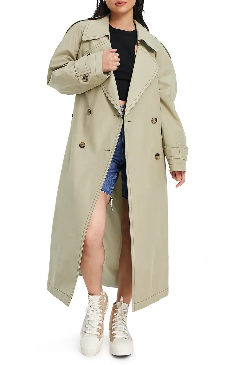 ASOS DESIGN Contrast Stitch Oversize Longline Trench Coat | Nordstrom | Nordstrom